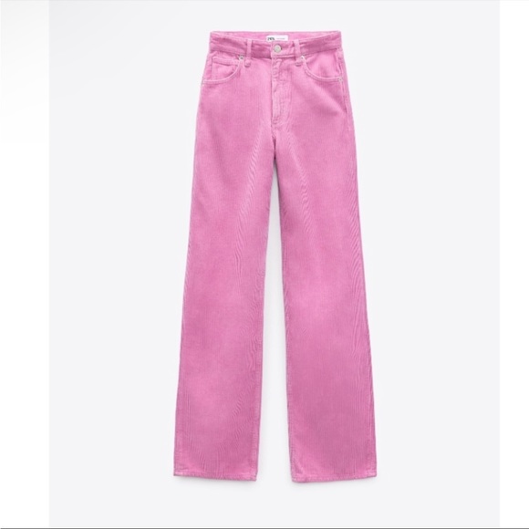 ZARA Bubblegum Pink Wide Leg High-Rise High Waisted Corduroy Pants Sz 0 Fit 00 - Picture 3 of 15